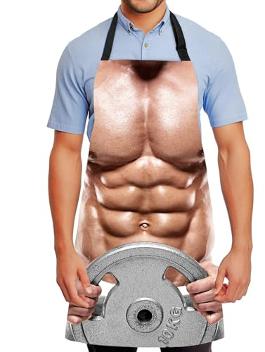 FunChaos Grembiule da Cucina Creativo Uomo Muscoloso 3D, Grembiule Regolabile, Impermeabile e Divertente per BBQ, Cosplay e Feste, Regalo per Uomini, Papà, Marito o Fidanzato, Uomo Muscoloso 02