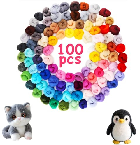 Jinfanshurich Filtull, 100 färger, 300 g sagoull för våt tovning och torrtovning, filtstartset, filt ull för stickning, premium filtull för gör-det-själv-hantverk och pysselprojekt (100 färger)