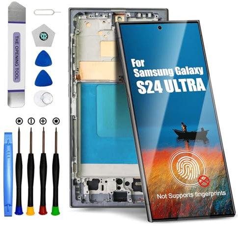 DTD display för Samsung Galaxy S24 Ultra LCD-skärm ersättning pekskärmsmontering med verktyg (svart med ram, utan fingeravtrycksigenkänning)