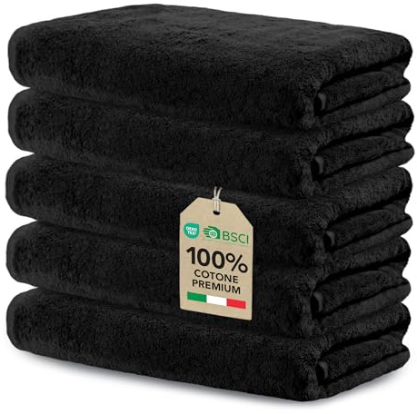 Ôhm Ansiktshanddukar 30 x 50 cm 100 % bomull 500 g/m² - liten bidé och handfat, mjuk och hög absorptionshandduk – svart färg, Oeko-Tex – 5-pack