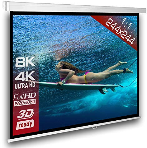 SlenderLine Beamer Leinwand 244 x 244 cm | Format 1:1 | 1.2 Gain | Full-HD 4K 8K & 2D/3D geeignet | 4-Kant Gehäuse - direkte Decken- BZW. Wandmontage