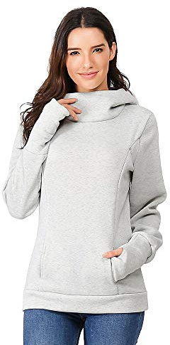 Susenstone StéRile Doux Confortable Couleur Unie Sweatshirt Long Hoodie De Maternité,Femme BéBé Allaitant Enceinte Grossesse Grand Taille Sweats à Capuche De Allaitement Sweatshirts (M(EU36), Gris)