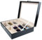 Tebery Brillenbox für 8 Brillen, mit Schaufenster aus Glas, Kunstleder Brillenkoffer, Brillendisplay Brillenorganizer für Sonnenbrille, Brillen, Schmuck, Schwarz, 33.7 x 24.5 x 8.4 cm