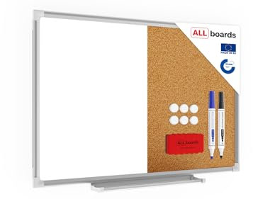 ALLboards Combination Board 2 in 1 Whiteboard & Cork Board with Aluminium Frame 60x40cm, Pin Board Magnetic Board