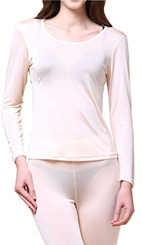 Paradise Silk Pure Silk Stickade damunderkläder Long Johns endast topp ELLER botten, Flesh One Top Only, L