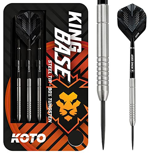 KOTO - King Base 90% Darts 25 G, Silber, Darts Set inkl. 3 Barrels,Flights + Shafts & Dartwallet, Fester Ringgrip