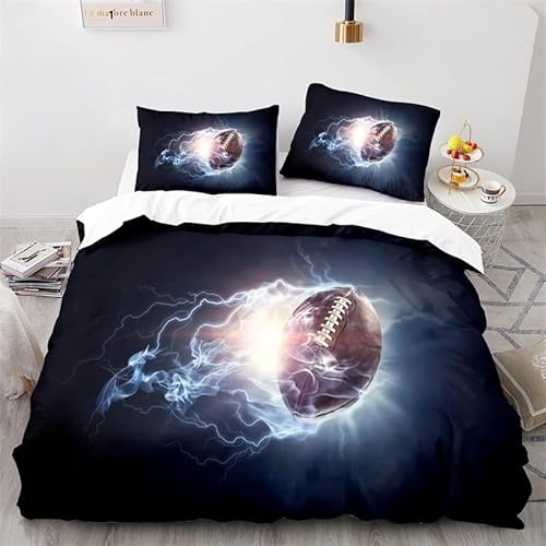 Housse de Couette 90x190 Rugby Noir Housse de Couette 3D Imprimé Motif 110gsm Microfibre Parures de Lit with 2 Taies d'oreillers 65x65cm Adaptées aux Garçon et aux Fille