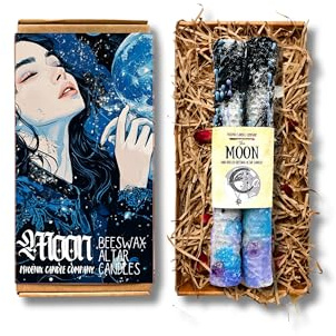 Coppia di candele da altare magiche planetarie vestite da 20 cm | cera d'api | Luna | Mercurio | Giove | Saturno | Sole | Venere | Marte | Universo (Luna)