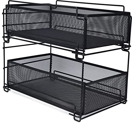 Organisateur D'armoires D'évier Empilables Avec Tiroir De Rangement Coulissant,Organisateur D'armoires D'évier à 2 Liens, étagère Multicouche Coulissante Pour Cuisine, Salle De Bain, Bureau