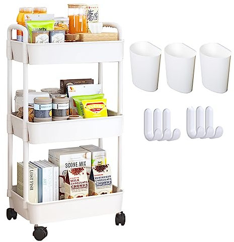 wiksite 3-Schicht Kunststoff Rollwagen, Multifunktions-Aufbewahrungswagen, Büro, Wohnzimmer, Küche, Mobile Aufbewahrungsbox mit Rädern (J-Black1)