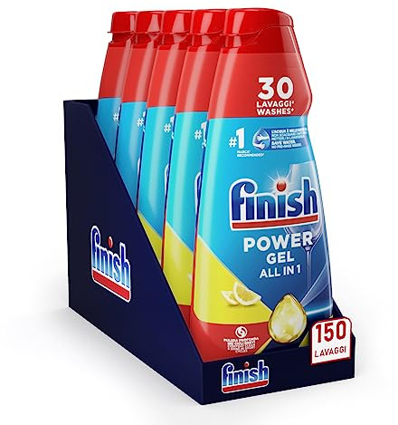 Finish Powergel Diskmaskin Citron, Diskmaskinsgel, 150 tvättar, 5 förpackningar med 30 vätsketvättar Diskmaskin