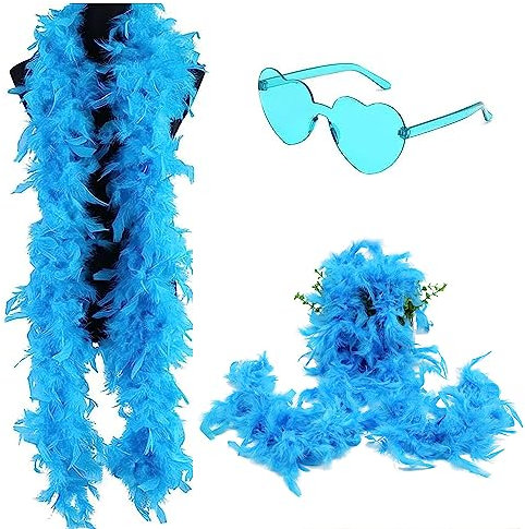 Federboa Feder 2 Meter Federboa Basteln Flauschige Truthahnfedern Boa Herz Brille Bunte Feder Boas Für Tanzen, Verkleidungen, Halloween,Weihnachten Karneval ca.90 G (Blauer)
