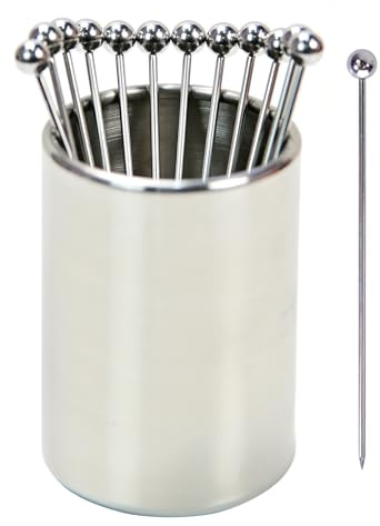 Lexenic Metal Cocktail Picks 12Pack+Holder Kit,Premium 304 Stainless Steel Reusable Appetizer Skewers Set for Sandwiches, BBQ Snacks, Cocktails. (4.3 inch)