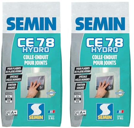 SEMIN CE 78 Hydro 5 kg – Enduit à Joint Hydrofuge pour Plaques de Plâtre BA13 Hydro – Spécial Salle de Bain & Pièces Humides – Finition Professionnelle – Fabriqué en France – Lot de 2