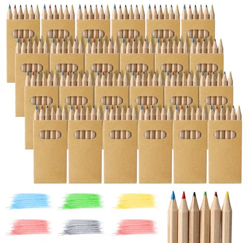 Auauraintt 24 Packungen Buntstifte Set, Packung mit 6 Buntstiften in Verschiedenen Farben, 144 Mini Farbstifte im Kartonetui, Bundstifte-Set Perfekt für Kinder zum Zeichnung, Skizzieren und Färbung