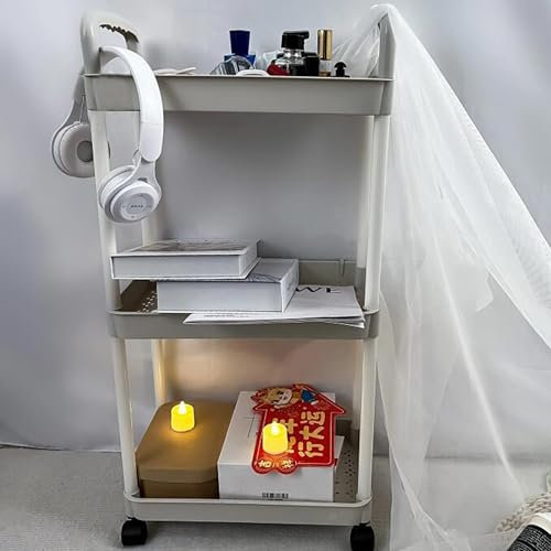 HanYun Rollwagen mit 3 Ebenen aus Kunststoff, Servierwagen mit Schubladen - Küchenwagen mit 360° Drehbare Räder für Küche, Schlafzimmer, Büro