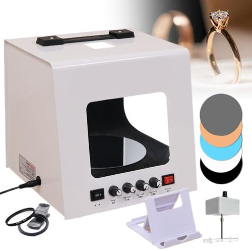 Annuod Mini Caja de luz para Estudio fotográfico, con 4 Luces de Relleno Regulables y Plato Giratorio de Velocidad Ajustable y Estante Giratorio de 360° para Colgar, Tienda de campaña para fotografía