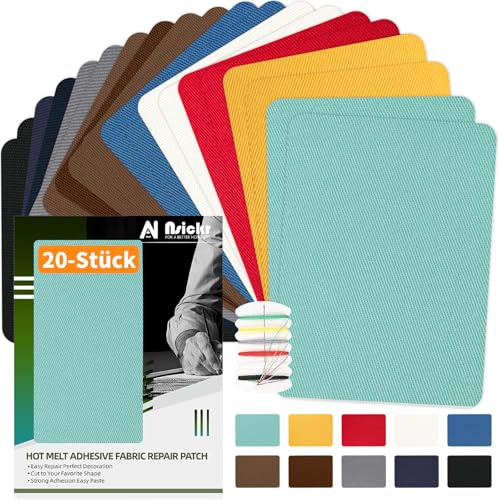 Nsickr - Juego de 20 piezas, diez colores, parches para ropa para planchar para interior y exterior, adhesivo más fuerte, 100% algodón, juego de decoración y reparación variado, tamaño 7,6 cm x 10,8