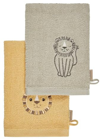 Sterntaler Waschlappen Doppelpack Löwe Leo – Waschhandschuh aus saugfähiger Baumwolle mit schönen Webkanten – Süße Stickerei - Für Babys und Kleinkinder, bunt