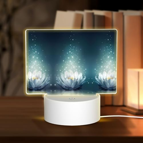 POEZJZW Magic Lotus Floral Pattern Rectangular Acrílico Luz nocturna Interruptor táctil Acento para estanterías, escritorios, mesitas de noche