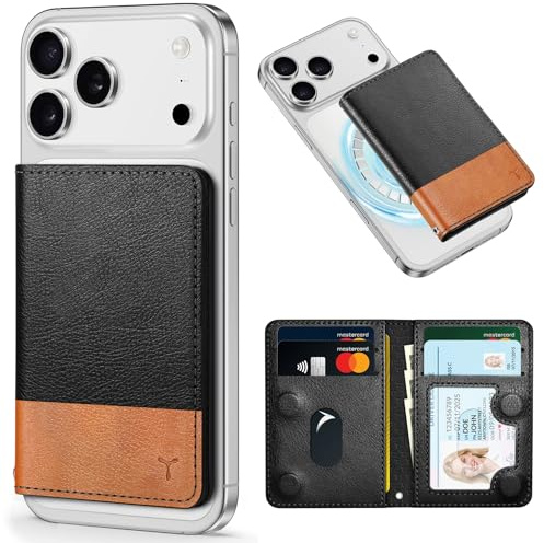 TUCCH Magnetic Wallet for Magsafe iPhone, 6 Card Holders, Black&Brown | RFID Blocking, Flip Card Case, Clear ID Window, PU Leather, for iPhone 18 Pro/18 Pro Max, for iPhone 17/17e/16/15/14/13/12