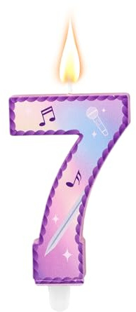 Musica Tema Compleanno Numeri Candele, Rosa Viola Torta Candele con Note Musicali Pizzo Design Torta Topper per Articoli Festa di Compleanno Celebrazioni Anniversario (Numero 7)