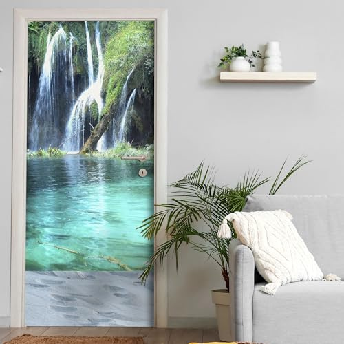 Türtapete selbstklebend blasenfrei | 200 x 90 cm Wasserfälle, Natur | Tür Aufkleber Poster Türfolie | Einteilig | Wasserfest 3D Türaufkleber Klebefolie Türposter Wandtattoo