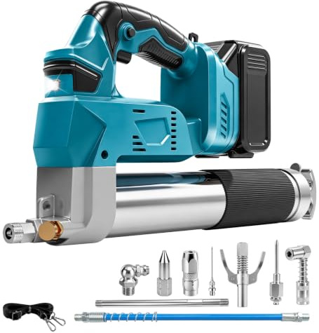 Fettpress kompatibel med Makita 18V-batteri, snorlös, med LED-ljus, 170 g/min flödeshastighet, maxtryck 6000-13000 psi, med 60 cm slang och 10+ tillbehör – Professionell smörjningsverktyg
