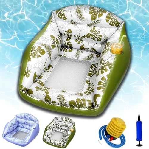 Fauteuil Gonflable Piscine 3-en-1 Adulte, hamac Flottant en U avec Porte-gobelet et siège Filet pour Piscine, lac, Plage et Vacances