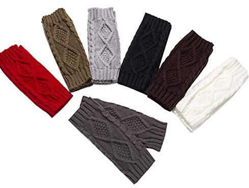 Ymwave 7 Paar Wärmer Gestrickte Fingerlose Handschuhe Armstulpen Winter Kaschmir Puls Handgelenk Arm Pulswärmer für Damen Mädchen, Einheitsgröße, Lack,khaki,red,white,dark Grey,light Grey,coffee