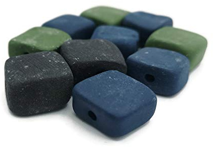 Mix Set of 7 Ceramic Matte Beads 15mm for Earrings, Handmade Square Pottery Spacers for Garland or Jewelry