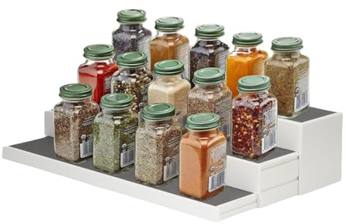 Étagère à Épices Extensible à 3 Niveaux, Étagère à Épices pour Armoire et Table de Cuisine Epices Pots Rangement et Antidérapante Étagère de Cuisine Organiseur pour Garde-manger ou Comptoir