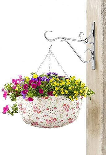 Dekoleidenschaft Lot de 2 paniers suspendus de 36 cm de diamètre - Avec décoration de roses - Panier à plantes suspendu - Pot de fleurs suspendu - Décoration de jardin pour l'extérieur - À suspendre