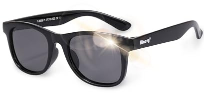 Maesy Occhiali da Sole Bambini Lino 3-6 Anni - Lenti Polarizzate UV400 Categoria Filtro 3 - Montatura Flessibile - Design Quadrato, Sicuri e Confortevoli - Lino, Nero