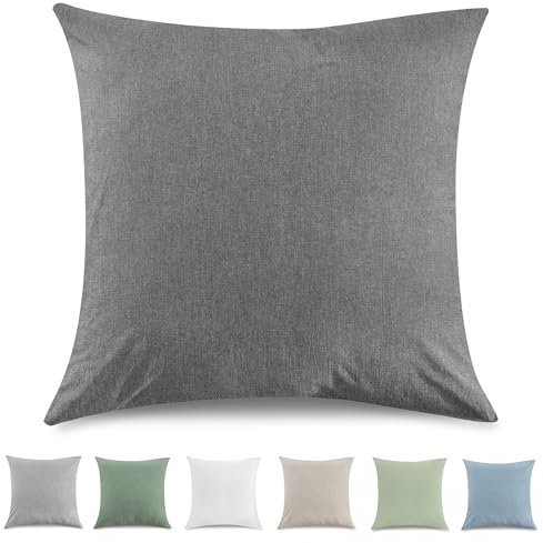 TOCOMOA Kissenbezug 45x45 cm 2er Set - 100% Gewaschene Baumwolle Kissenbezüge Oeko-TEX Zertifiziert, Leinenoptik und Atmungsaktiv Kissenhülle, Dunkelgrau Kopfkissenbezug mit Reißverschluss