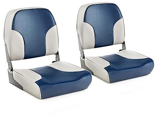 GYMAX 2er Set Bootssitz Klappbar & Gepolstert Bootsstuhl Steuerstuhl 41 x 49 x 47 cm Klappsitz für Boote (Blau-beigegrau)