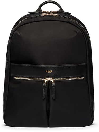 Knomo Beaufort 15.6 Womens Laptop Backpack Work Bag Purse Large Travel Rucksack,Black, Golden Zip, Daypack Backpacks