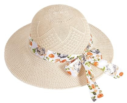 Comforso Straw Sun Hat for Women Foldable Floppy Straw Hats Wide Brim Summer Beach Hat with Bow Sunhats for Ladies Outdoor Travel Holiday UPF 50+ (UK, Alpha, S, XXL, Standard, Bow)