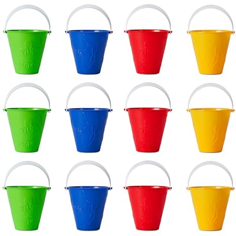 Bramble 24 5 Brightly Coloured Sand Pit & Beach Pail Buckets for Kids, Sandbox Toys - Assorted Colours