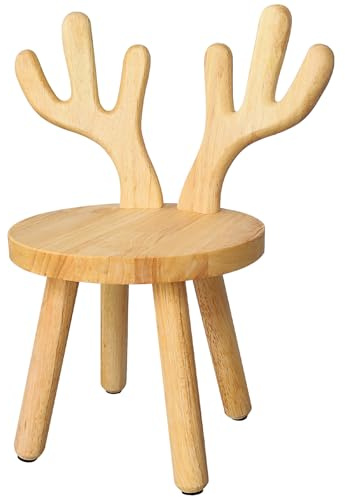 Yier Mei Deer Antler Child Wooden Stool,Solid Wood Backrest Children Chair Step Stool Ideal for Kids, Perfect for for Eating, Reading, Playing,Garden, Fishing