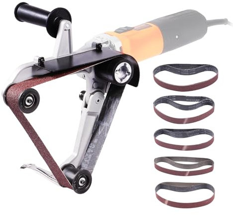 VEVOR Adaptador de Lijadora de Banda para Amoladora Angular Accesorio de Lijado de Tubos Tuberías con Rosca Métrica M14 y 10 Correas de Lijado, para Lijadora de Banda para Eliminación de Óxido