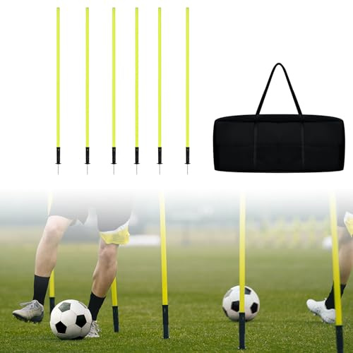 ORHEYA Set di 6 aste da allenamento da calcio, con picchetto, aste da allenamento caricate a molla, per allenamento di coordinazione di adulti, bambini e cani, 1,5 m