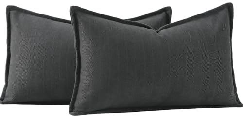 Madizz 2 Pezzi Ciniglia Copricuscini Testurizzata con Bordo Morbido Decorativo Fodere per Cuscino Lusso Stile per Divano Camera da Letto 30x50 cm Grigio scuro