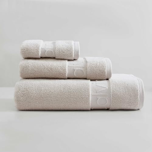 Calvin Klein Iconic Solid Set de Toallas de baño, 3 Unidades, de algodón Muy Suave con Tejido sin torsión, Certificado Oeko‑Tex®, Color Beige
