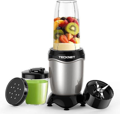TECKNET Personal Blender Smoothie Maker Powerful 600W - 25,000 RPM Extractor Blends Fruits, Vegetables, Nuts, Ice for Smoothies & Juices, with 1 Portable Cups 500ml, 1 Grinding Cup 150ml
