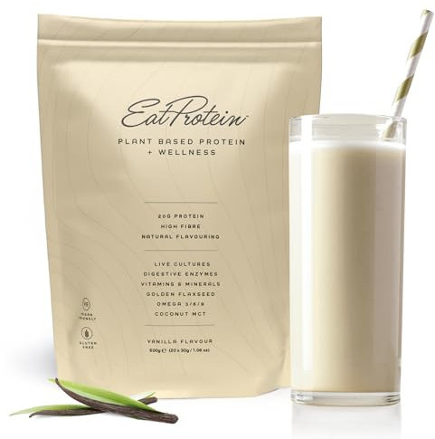 EatProtein Plant Based Protein + Wellness Powder, Vegan Protein Powder for Women. Dairy, Lactose, Gluten, Soy Free. No Artificial Sweeteners, Flavours or Added Sugars. Vanilla, 20 Servings, 600g