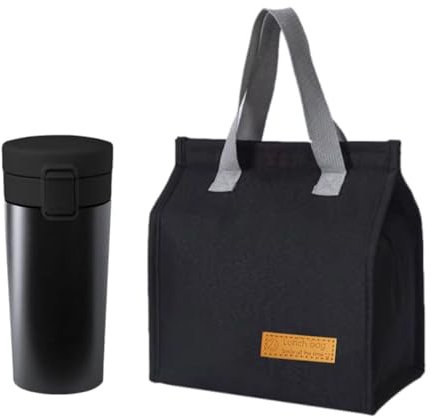 Genérico Vaso Térmico Antigoteo de 380 ml + Bolsa Térmica Porta Café Negro, Acero Inoxidable 304, Reutilizable, A Prueba de Derrames, Ideal para Café, Leche y Té, 250 gr, 9 cm x 16 cm