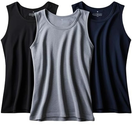 reshmena® 3 Men's Classic Tank Top Vest Multipack - SleeveLess Plain Undershirts Outdoor Summer Top Everyday Athletic wear Vest BNG, 3XL