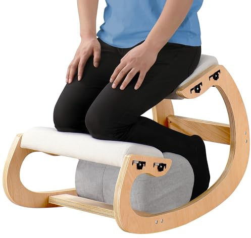 Adjustable Kneeling Chair, Wooden Ergonomic Chair Knee Chair Posture Chair - Improve Your Posture with an Angled Seat for Home,Office (Wood Color+ Pads)