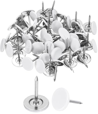 uxcell 60Pcs Upholstery Tacks, 11mmx15mm Flat Head Thumb Tack Decorative Furniture Nails Push Pins for Furniture Sofa Headboards, White